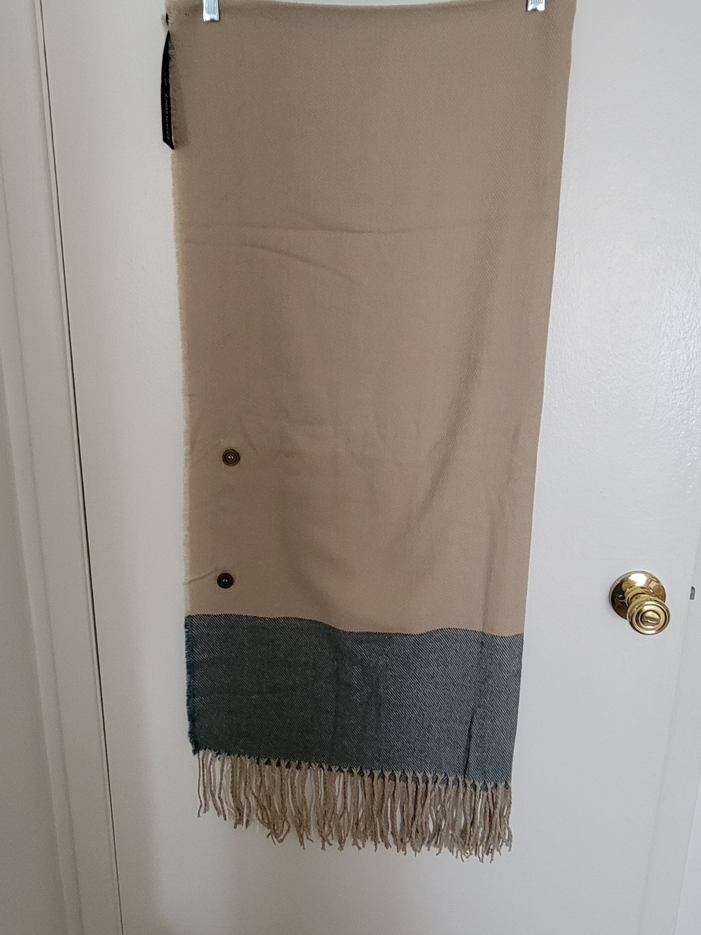 Harve Benard Beige and Teal Fringe Knit Wrap Scarf